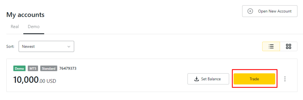 exness demo account trade